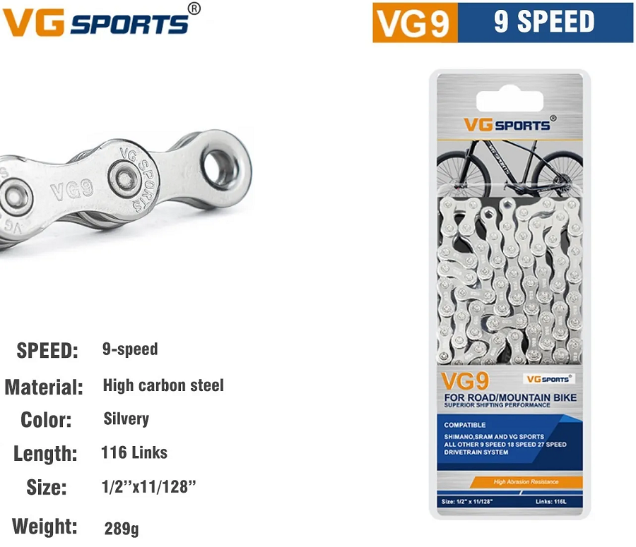 Цепь 9ск VG-Sports VG-9, 1/2''x 11/128'', 116звеньев, с замком